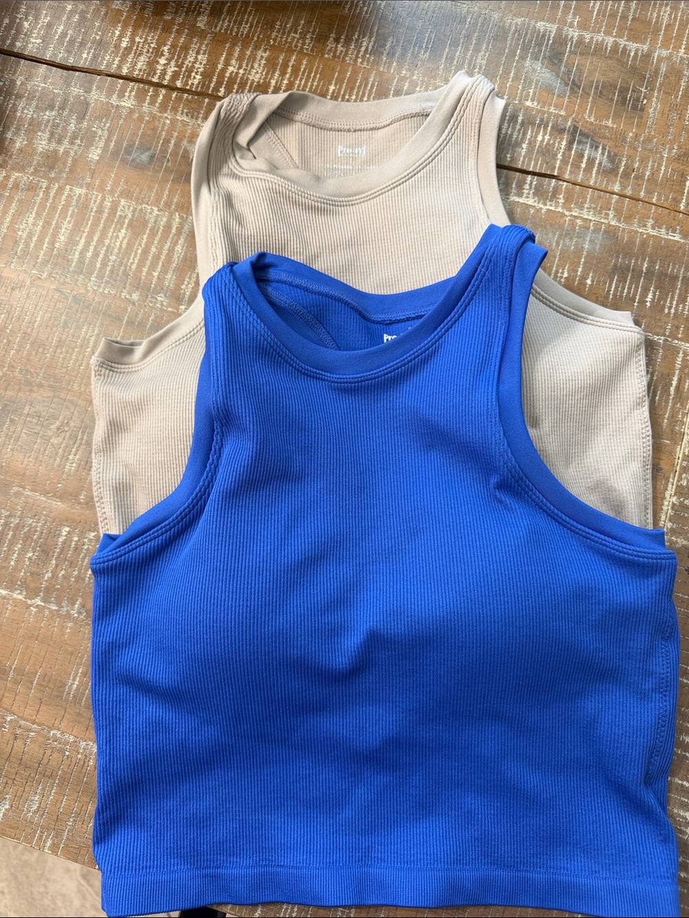 Ribbed Crop Sports Bra Two-Pack - Royal Blue & Beige